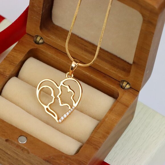 "Heart Shaped Rose Gold Pendant with Mother and Child Silhouette, XPPT1476 - Picture 8 of 13